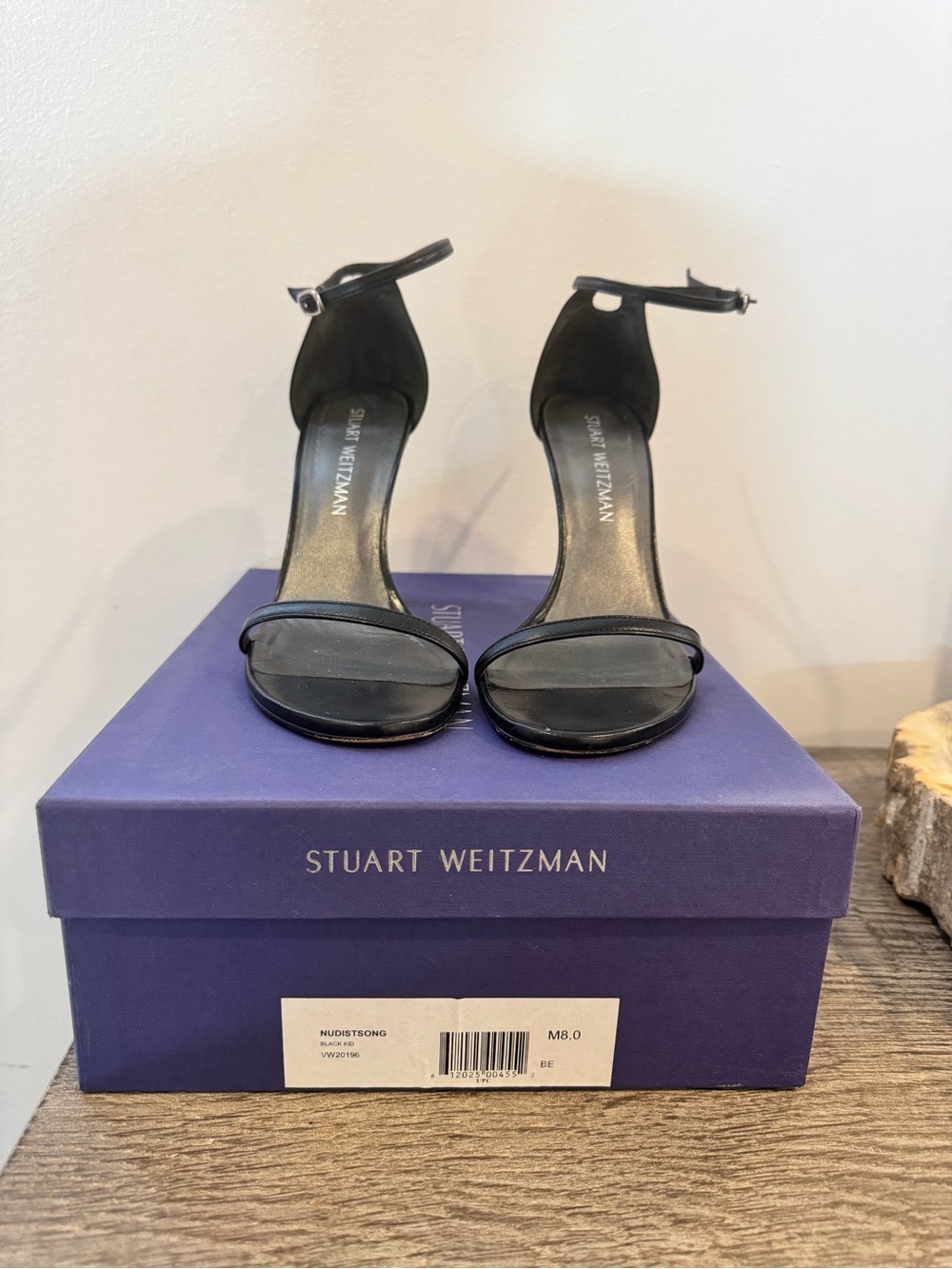 Stuart Weitzman Black Ankle-Strap Stiletto Sandals